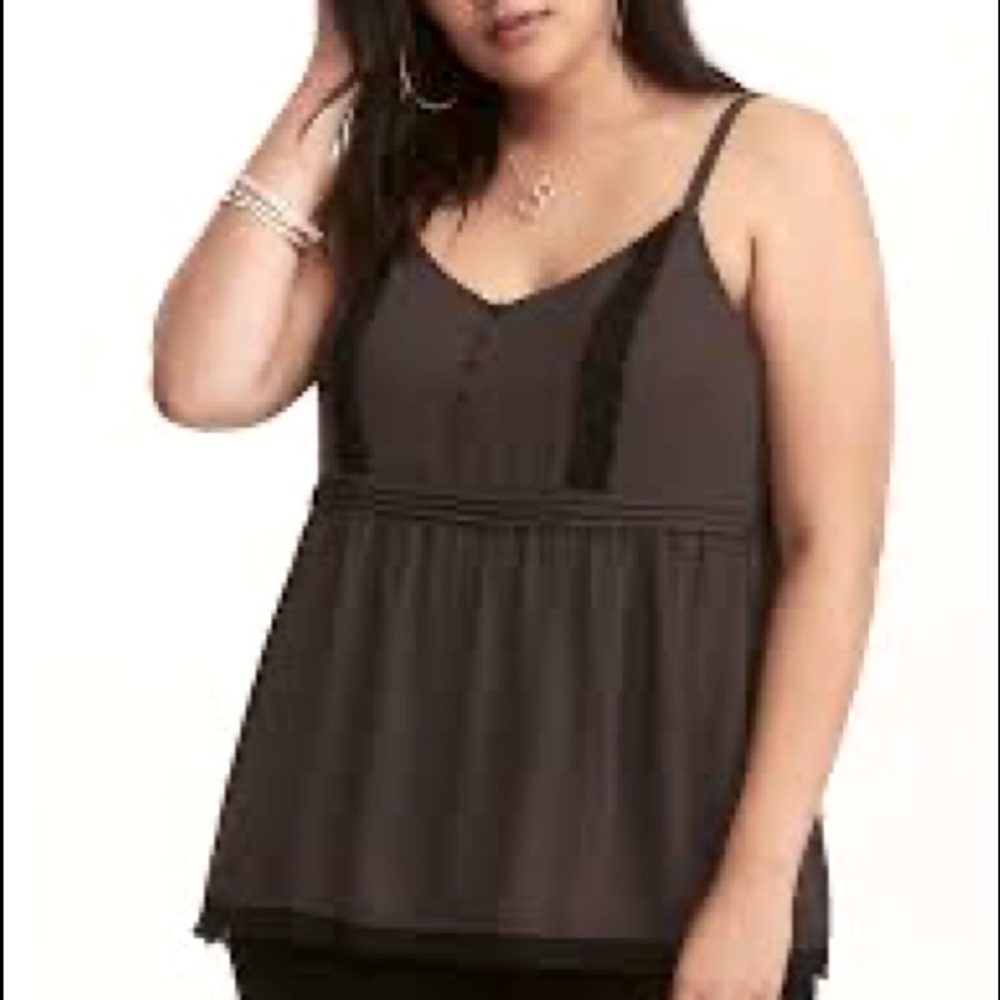 Torrid Lingerie Inspired Grey with Black Lace Button Front Cami Top